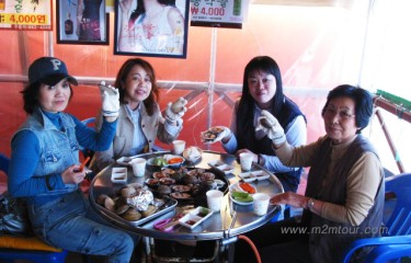 最後の締めくくりは貝焼き、海を見ながら手袋をはめて焼く焼く。空港からの帰りは寂しかったです。^!^　未だに皆様が夢に出てますよ。ガイドの後遺症かな！？笑